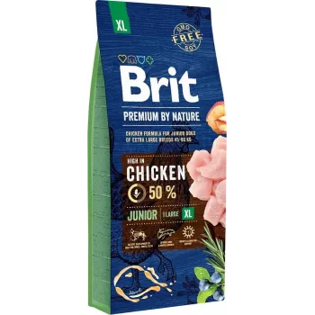Sucha karma dla psa Brit Premium by Nature Junior XL 15 kg — kurczak, 31% białka, 16% tłuszczu, dla ras dużych (40–60 kg)