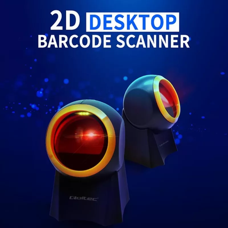 Przewodowy stacjonarny skaner kodów kreskowych QOLTEC 50857 — 1D/2D, USB, obudowa ABS, czarny, kabel 1,75 m