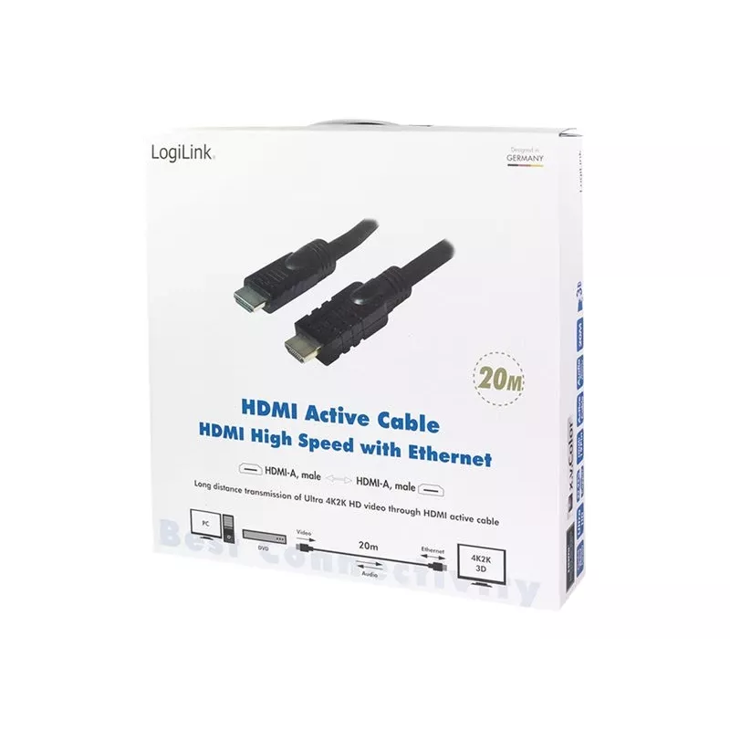 LogiLink CHA0020 Kabel HDMI 20 m HDMI typu A (standardowy) Czarny