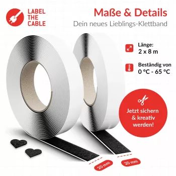 Taśma na rzep Label the kabel LTC Klettrolle Easy Tape Strap 8 m × 20 mm, czarna