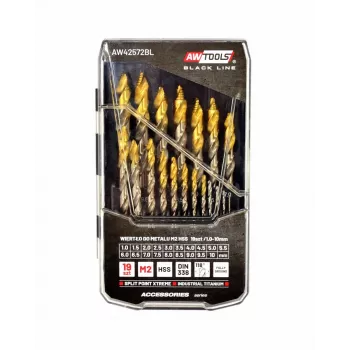 Zestaw wierteł AWTools M2 HSS-TiN 19 szt. 1,5–10 mm do metalu