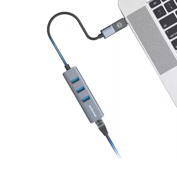 GRAUGEAR USB Hub G-HUB31L-A — USB 3.2 Gen 1 Type-A host, 3x USB 3.2 Gen 1 Type-A ports + RJ-45, 5000 Mbit/s