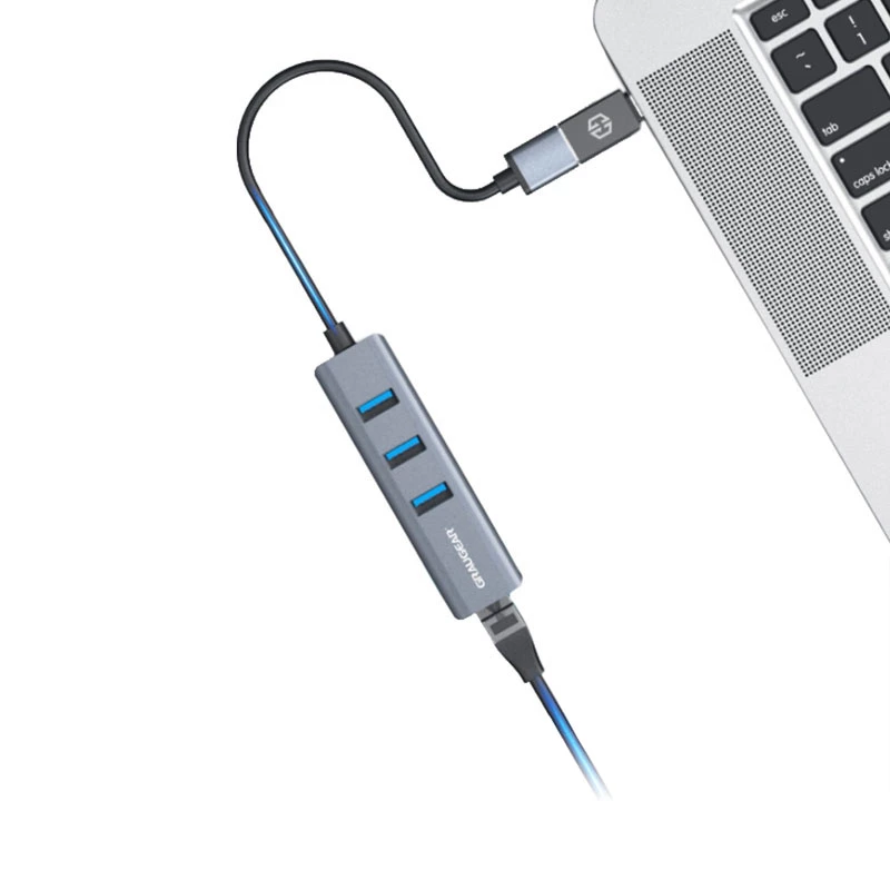 GRAUGEAR USB Hub G-HUB31L-A — USB 3.2 Gen 1 Type-A host, 3x USB 3.2 Gen 1 Type-A ports + RJ-45, 5000 Mbit/s
