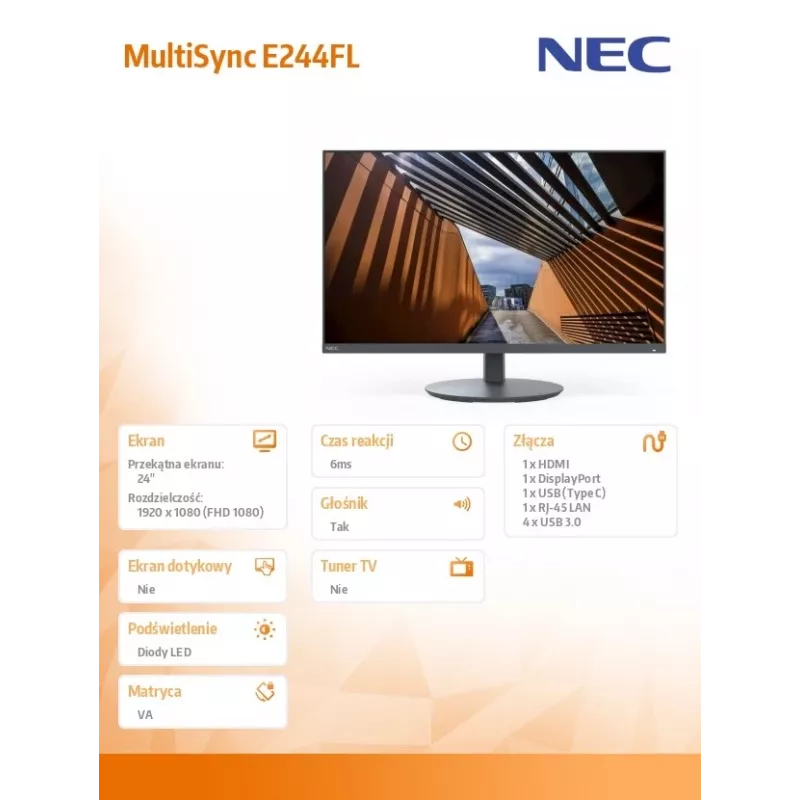 Monitor komputerowy NEC MultiSync E244FL 61 cm (24 cale) 1920 x 1080 pikseli Full HD LCD Czarny