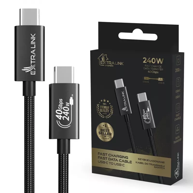 Kabel USB-C do USB-C Extralink CABESL05 — 2 m, USB 2.0, czarny