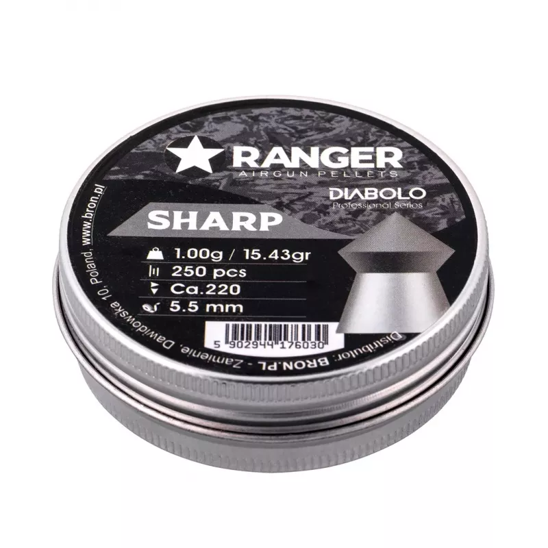 Śrut RANGER PRORO 5,5 mm, kształt diabolo, srebrny, 250 szt., aluminiowy dozownik