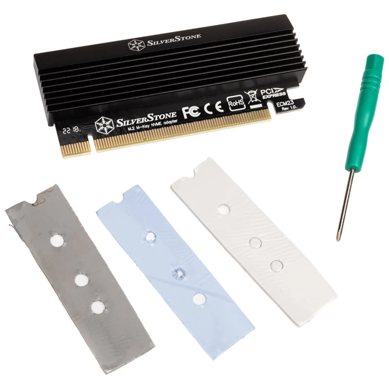 Adapter M.2 PCIe x4 z chłodzeniem SILVERSTONE SST-ECM23 — M.2 NVMe na PCIe x4 (z aktywnym chłodzeniem)
