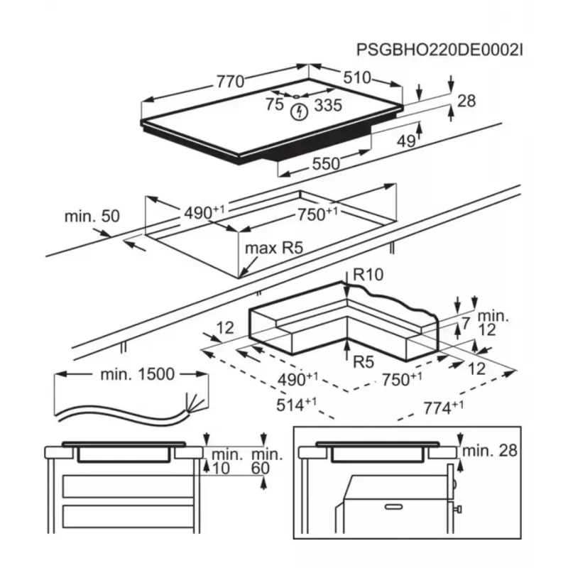 Płyta indukcyjna do zabudowy Electrolux EIS87453IZ — 77 cm, 4 strefy (210/210/145/240 mm), sterowanie dotykowe na szkle, blokada rodzicielska