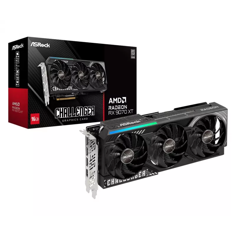 Karta graficzna ASRock Challenger Radeon RX 9070 XT — 16 GB GDDR6, 256-bit, PCIe 5.0, chłodzenie aktywne 3-wentylatorowe