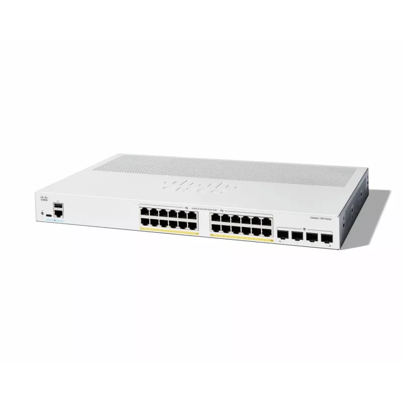 Cisco Catalyst 1300-24P-4G Managed Switch, 24 porty GE, PoE, 4x1GE SFP, ograniczona dożywotnia ochrona (C1300-24P-4G)