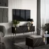 Szafka RTV Cama Meble MOUNTAIN 154x40x55 cm — blat z płyty wiórowej, czarny i złoty