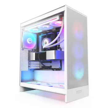 Obudowa PC NZXT H7 Flow RGB Midi Tower Biała — Szkło hartowane, EATX, Przód 3×120mm, USB-C