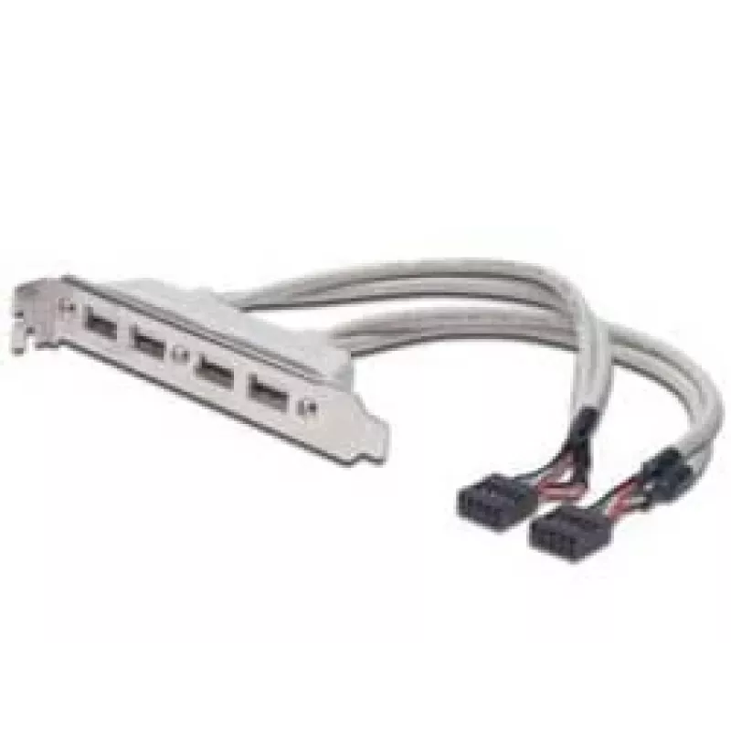 Kabel wspornika gniazda USB 2.0 HighSpeed typ 2xIDC (5pin)/4xUSB A M/Ż szary 0,25m