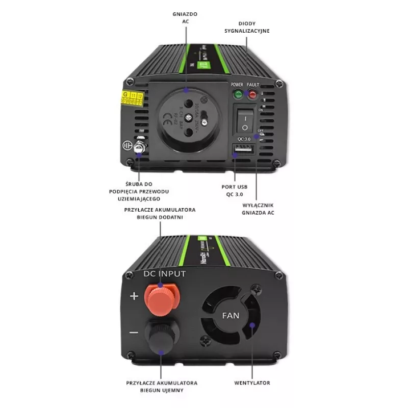 Przetwornica samochodowa Qoltec Monolith 1200 W Czarna 24 V