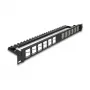 DELOCK 19 calowy keystone panel krosowy 24-portowy kątowy z odciążeniem, 1U, czarny, 482,6×125,5×44,2 mm