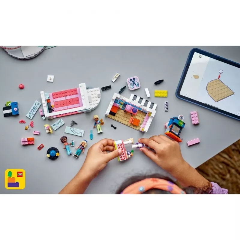 Zestaw LEGO Friends Salon fryzjerski i sklep dekoracyjny 42662 — minilaleczki, scena salonu, akcesoria