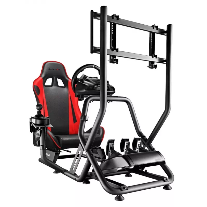 Kokpit wyścigowy huzaro Speed 6.0 z regulowanym fotelem, ramą stalową, kątem 30°–90°, obciążenie do 120 kg, czerwony, 1080×1360×560 mm