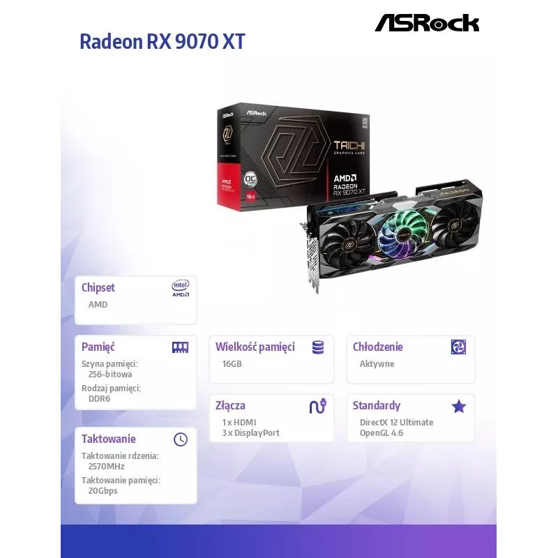 Karta graficzna ASRock Radeon RX 9070 XT TC 16GB GDDR6 PCIe 5.0