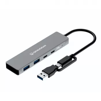 Koncentrator USB GrauGear G-HUB2C2A-10G — 4-portowy USB 3.2 Gen 1 (2x Type-C, 2x Type-A), 10 Gbit/s, 100 W, aluminium, szary
