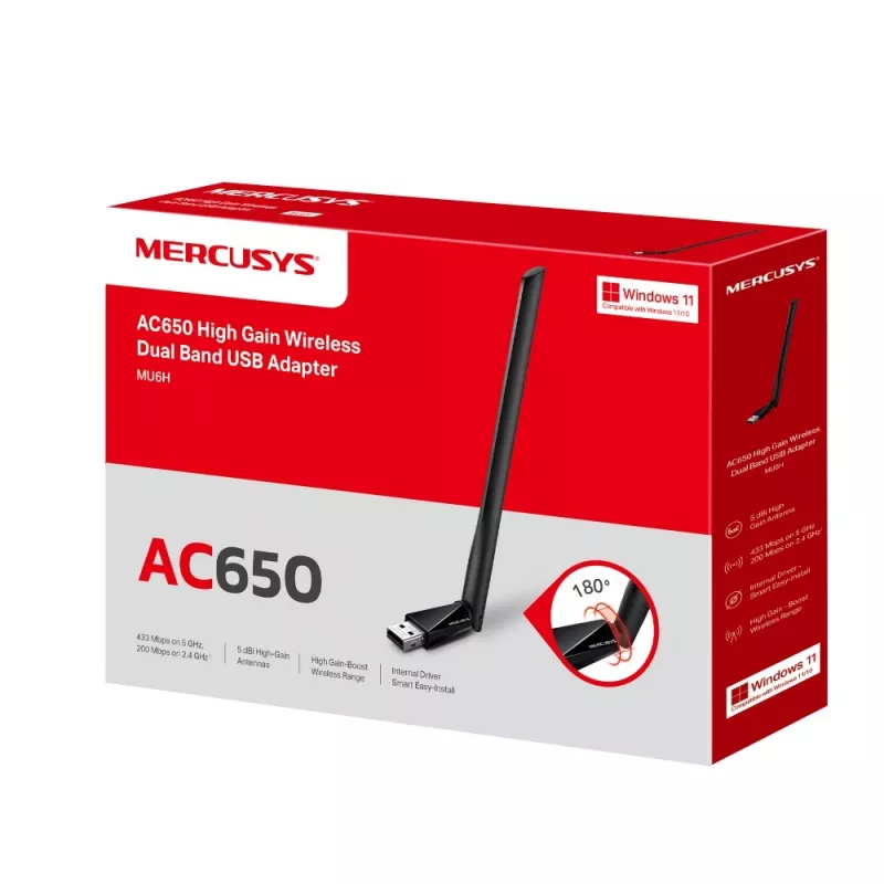 Adapter USB Mercusys AC650 Dual Band o Wzmocnionym Sygnale