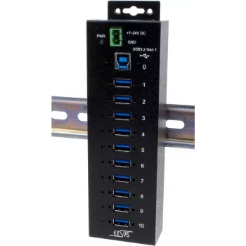 Koncentrator USB Exsys EX-1580SHMVS 10-portowy zarządzalny z kablem USB i zestawem montażowym na szynę DIN