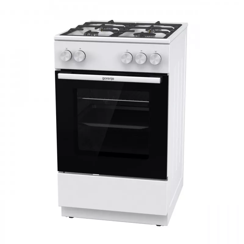 Wolnostojąca kuchenka gazowa z piekarnikiem Gorenje GG5A10WFFM — płyta 4-palnikowa, piekarnik 70 L, emaliowany blat, biały
