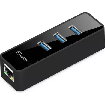 Fantec UMP-3UE1000 - karta sieciowa - USB3.0 - 1x Gigabit Ethernet + 3x USB3.0 - czarna (1959)