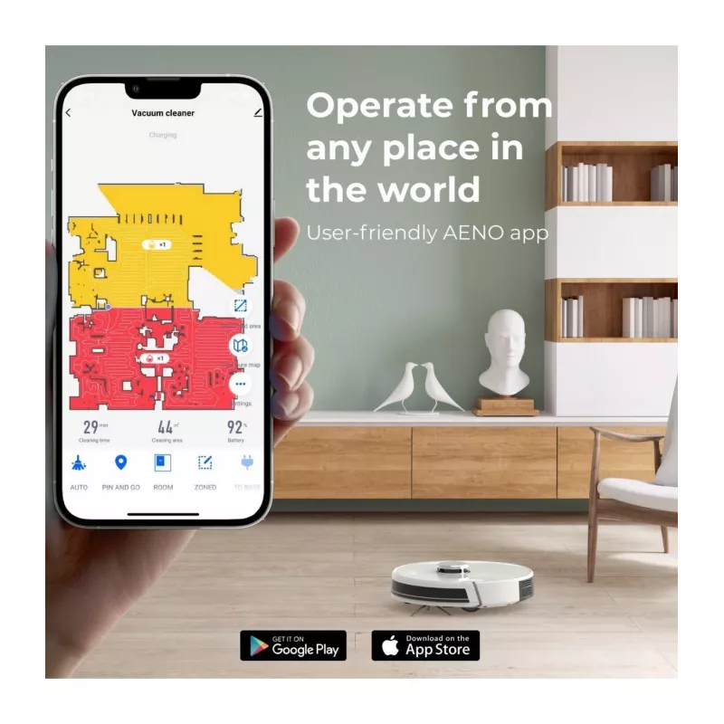 Odkurzacz robot AENO RC2S: czyszczenie na mokro i sucho, inteligentne sterowanie AENO App, mocny japoński silnik Nidec, tryb turbo