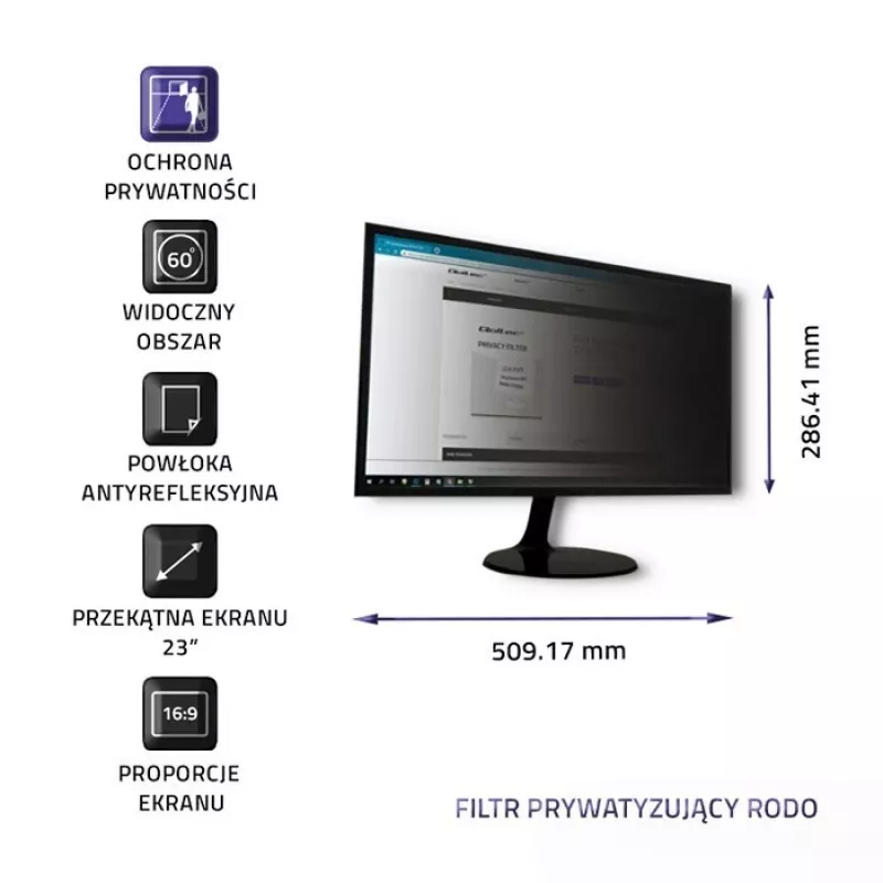 Filtr prywatności Qoltec GDPR 23 cale | 16:9 | Ochrona oczu | Panoramiczny