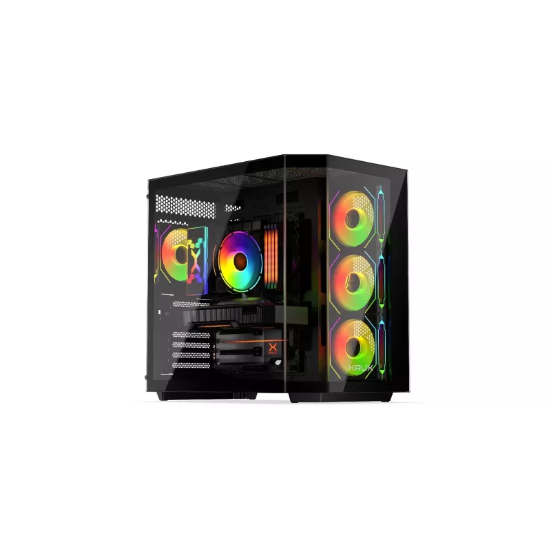Obudowa komputerowa tower KRUX Empero KRXD010, ATX, czarna — obsługuje karty graficzne do 420 mm, chłodzenia CPU do 155 mm, 2x wnęka 3,5 cala + 3x wnęka 2,5 cala