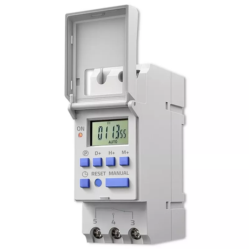 Elektroniczny przekaźnik czasowy na szynę DIN QOLTEC 50983, zasilany baterią, do obwodów automatyki
