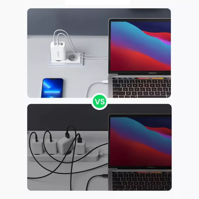 Ładowarka sieciowa UGREEN CD275 2× USB Type-C 65W biała — podwójne USB-C szybkie ładowanie 65 W, wejście 100–240 V