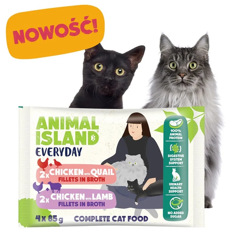 ANIMAL ISLAND Kurczak / Przepiórka i kurczak / Filety z jagnięciny w sosie - mokra karma dla kotów - 4x85g