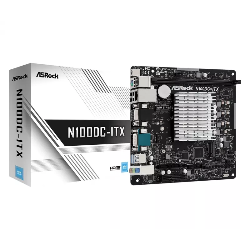 ASRock N100DC-ITX - Intel Quad-Core Processor N100 (do 3,4 GHz) DDR4- 2 SATA3, obsługa Intel Turbo Boost Technology, Mini ITX (280) płyta główna