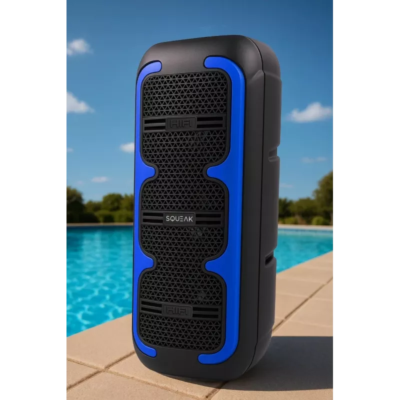 Przenośny głośnik stereo SQUEAK SQ1009 — Bluetooth 5.3, 45 W RMS, 10h bateria, FM, USB, AUX, LED, 1800 mAh, czarny