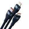 Kabel USB 3w1 Baseus Flash Series 2, USB-C + micro USB + Lightning, 100 W, 1,5 m (niebieski)