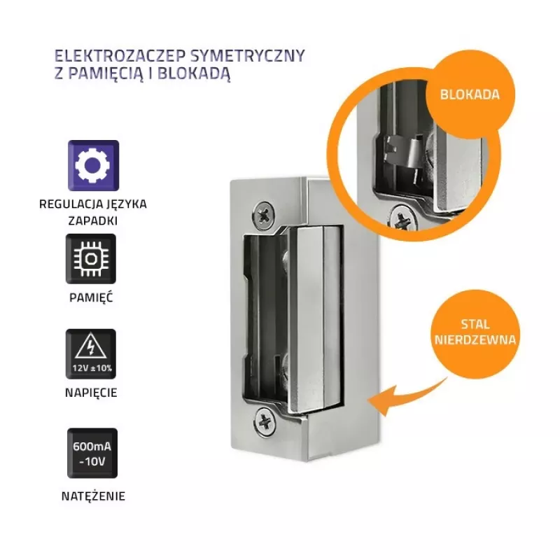 Zamek elektromagnetyczny QOLTEC 52459 12V symetryczny z pamięcią i blokadą