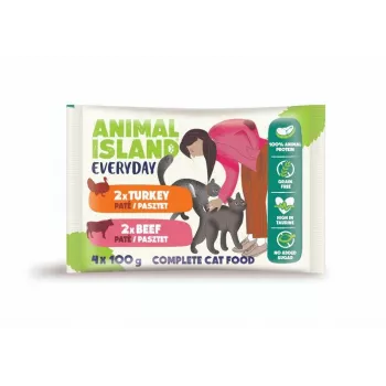 ANIMAL ISLAND saszetki z karmą dla kotów wołowina/indyk 4x100g