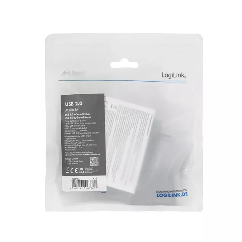 LogiLink AU0048A Kabel szeregowy czarny 1,5 m USB A DB-9