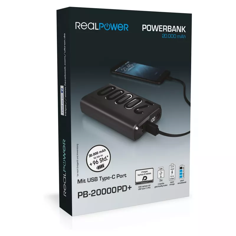 Powerbank RealPower PB-20000 PD czarny (323369)
