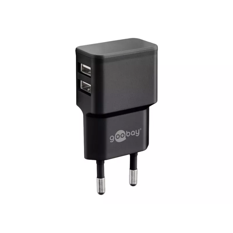 Wentronic goobay Ładowarka Dual USB - Zasilacz - 12 Wat - 2,4 A - 2 Porty wyjściowe (USB) - Czarny (44951)