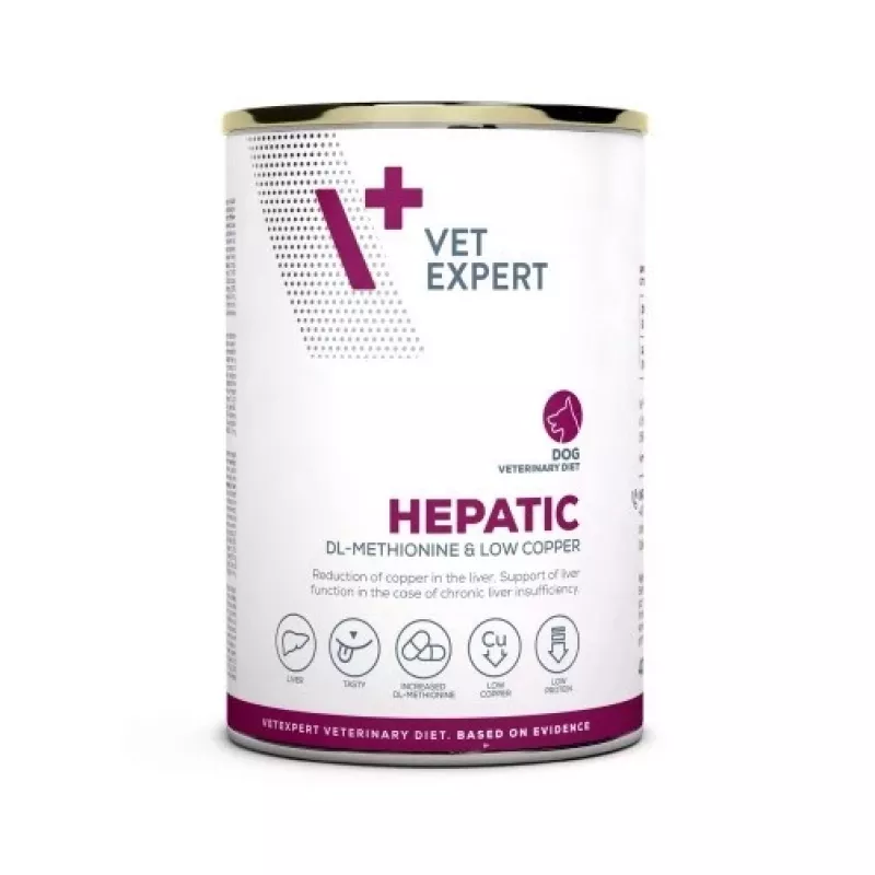 Mokra karma dla psów VETEXPERT Veterinary Diet Hepatic, 400 g, wsparcie wątroby, smak mięsny