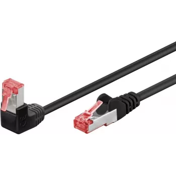 Goobay CAT 6 kabel krosowy 1x 90° angled, S/FTP (PiMF), Czarny, 2 m - latch tab top, LSZH bezhalogenowy, miedź (51544)