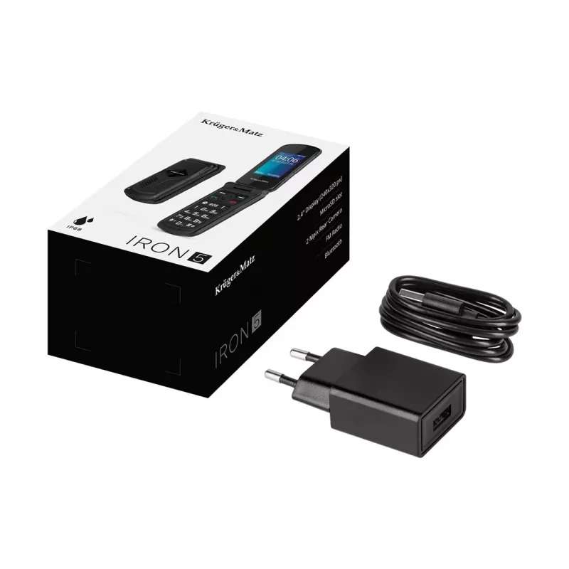 Telefon z klapką Kruger & Matz Iron 5 Flip KM0466 — Dual SIM, wyświetlacz 2,4 cala, IP68/IP69K, 1200 mAh