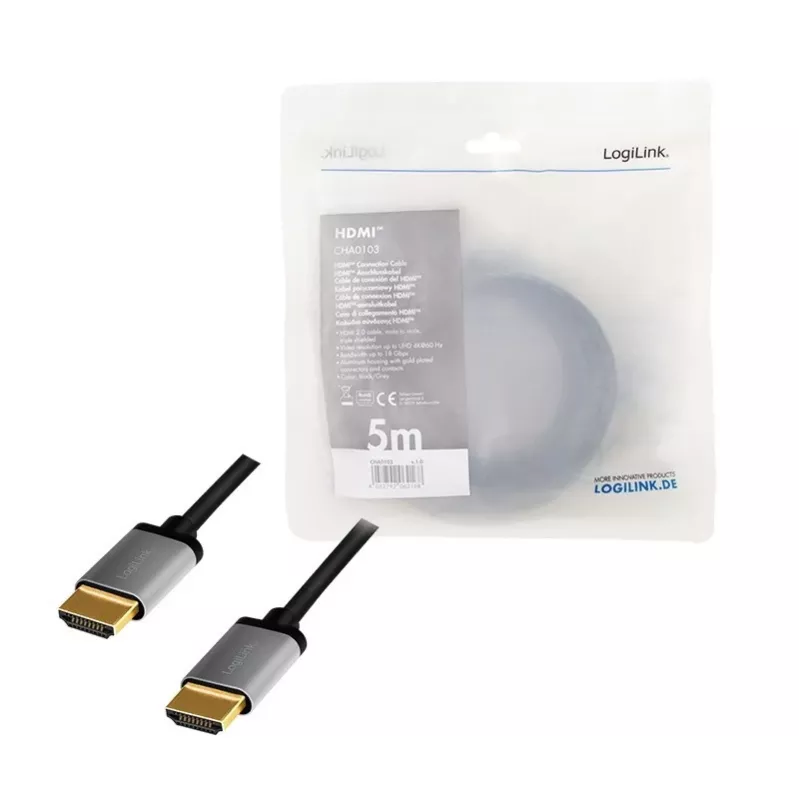 Przewód HDMI 4K/60Hz, ALU, czarny, 5m