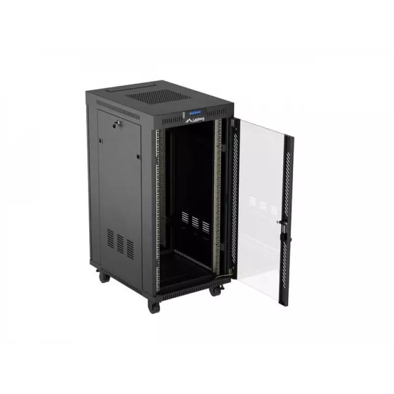Szafa rackowa stojąca LANBERG 19 cali 24U 600x800 mm czarna z drzwiami szklanymi i wycięciem na LCD (płaski Pack) v2