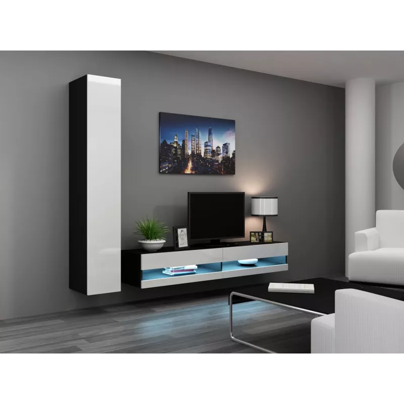 TV stand cama meble VIGO NEW 30/180/40, 1800×400×300 mm, czarny blat, rama z płyty wiórowej