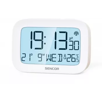 Cyfrowy budzik SENCOR SRC 2200 z wyświetlaczem LED i zapasowym zasilaniem bateryjnym