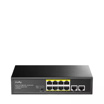 Przełącznik sieciowy Cudy FS1010PG — 10/100 Mbps, 8 portów PoE, 2 uplink, budżet PoE 120 W, obudowa metalowa