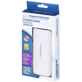 Ładowarka przenośna Esperanza EMP106WE Radium — 8000 mAh, wyjście na 3 urządzenia, wejście Micro-USB, wyjścia 5V/2A i 5V/1,5A/1A, szary